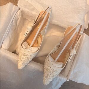 Dior Women's Ivory Lace Slingback Heels